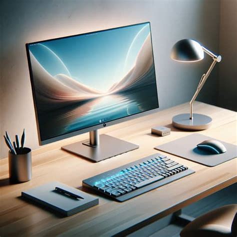 modern computer setup  sleek wooden desk productive work