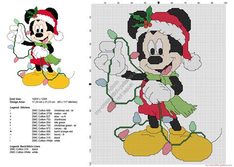 Mickey Mouse with Christmas lights free cross stitch pattern 95x117 ...