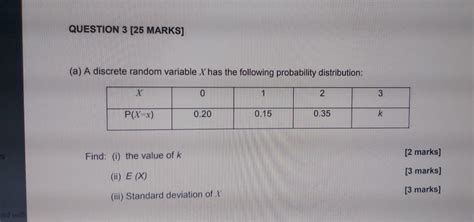 Solved Question 3 25 Marks A A Discrete Random Variable X Has The