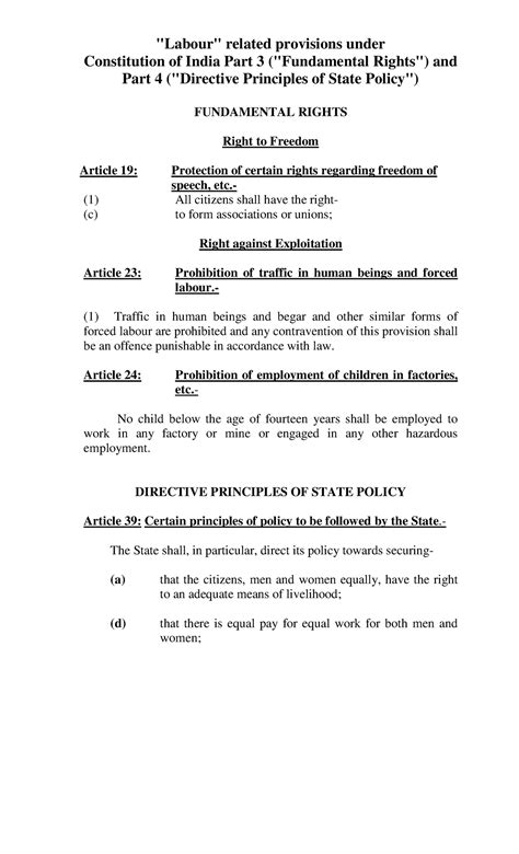 Constitutional Provisions Relating To Labour Constitutional Law