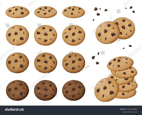 Chocolate Chip Cookie Illustration Material Set Stock Vector Royalty