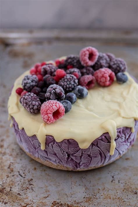 Home Made Blueberry Ice Cream Cake with White Chocolate Frosting Stock ...