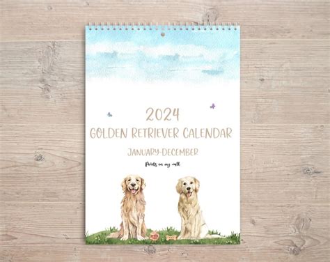 Golden Retriever 2024 Calendar Dog Calendar Golden Retriever Wall