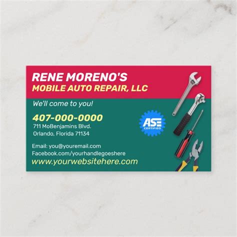 Mobile Automobile Car Repair Mechanic 2 Sided Business Card | Zazzle.com