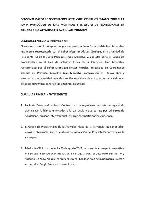 Convenio Proyecto Juan Montalvo 2021 Convenio Marco De CooperaciÓn Interinstitucional