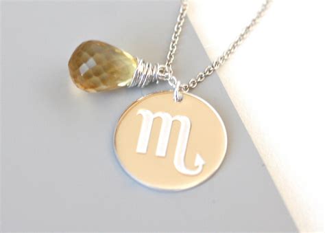 Items similar to Scorpio Citrine Birthstone Necklace Silver November ...