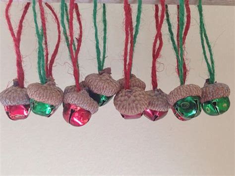 Jingle Bell Acorn Ornaments With Jute Hangers Red And Acorn