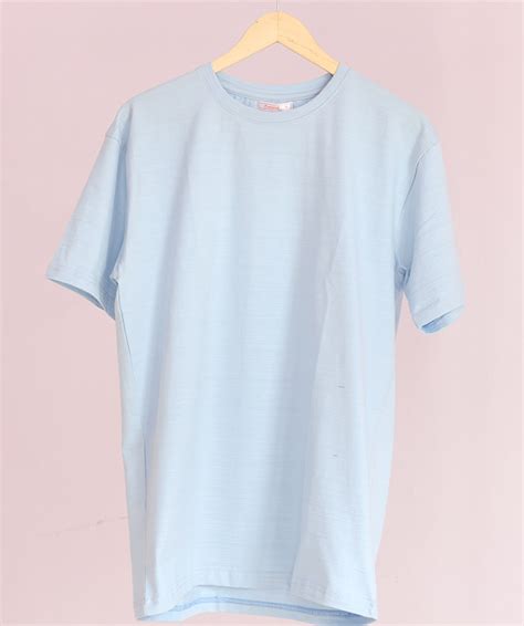 Pastel Blue Crushed Cotton Half Sleeve T Shirt For Men Bofrike