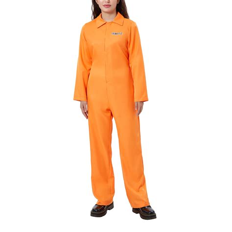 Womens Prisoner Jumpsuit Jail Costume Men Halloween Jail Playsuit