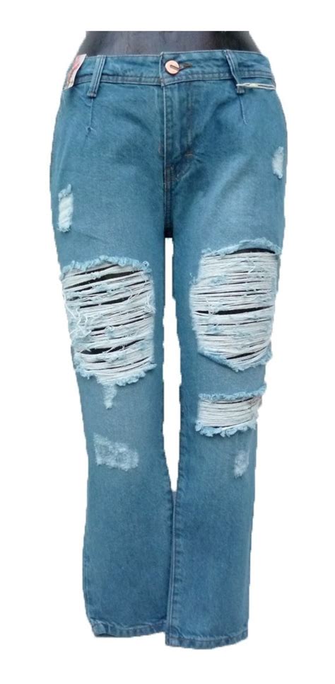 Pantalón Mom Jeans Rotos De Mezclilla Vaqueros Deslavados Mercado Libre