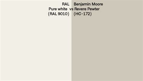 RAL Pure White RAL 9010 Vs Benjamin Moore Revere Pewter HC 172 Side