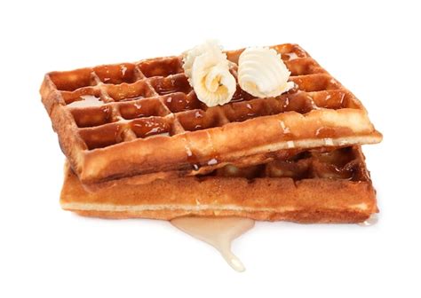 Premium Photo Delicious Belgian Waffles With Honey And Butter On