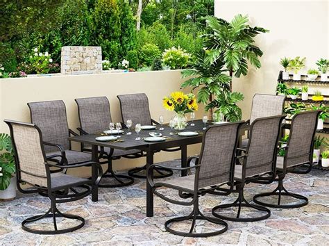 PHI VILLA 9 Piece Outdoor Patio Dining Set For 8 Outdoor Furnitue