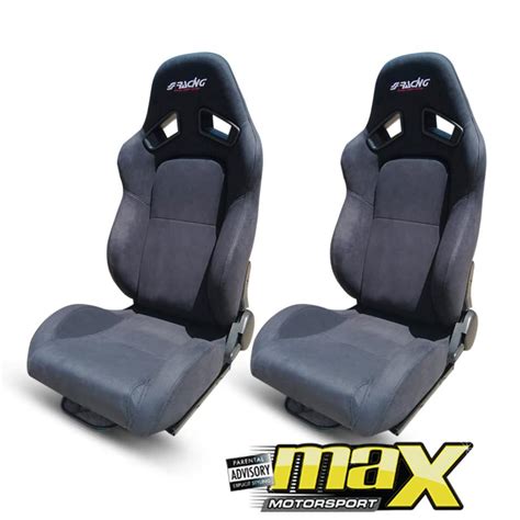 Reclinable Racing Seats Black Suede Pair Max Motorsport