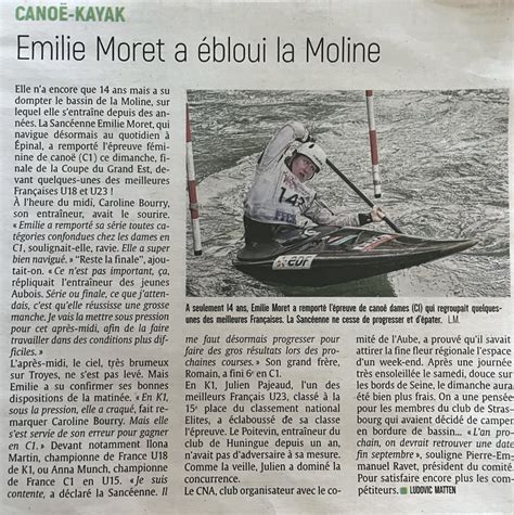 Emilie éblouit la Moline Comité Aube Canoë Kayak