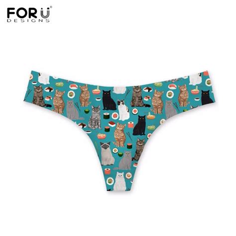 Forudesigns Funny 3d Black Cat Sushi Printing Woman Sexy Thongs