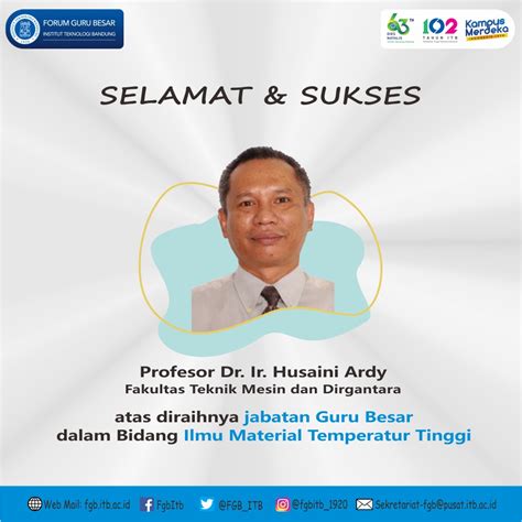 Selamat Dan Sukses Prof Dr Ir Husaini Ardy Forum Guru Besar