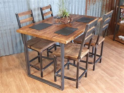 Industrial Dining Table With Square Loop Legs Rustic Wood Dining Table