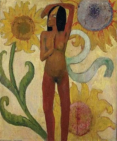 Get Art Reproductions Caribbean Woman Or Female Nude With Sunflowers 1889 By Paul Gauguin