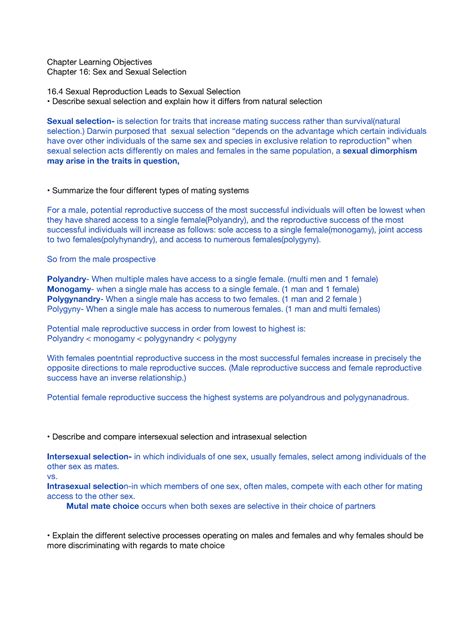 Final Exam Study Guide Biol Chapter Learning Objectives Chapter Sex And Sexual