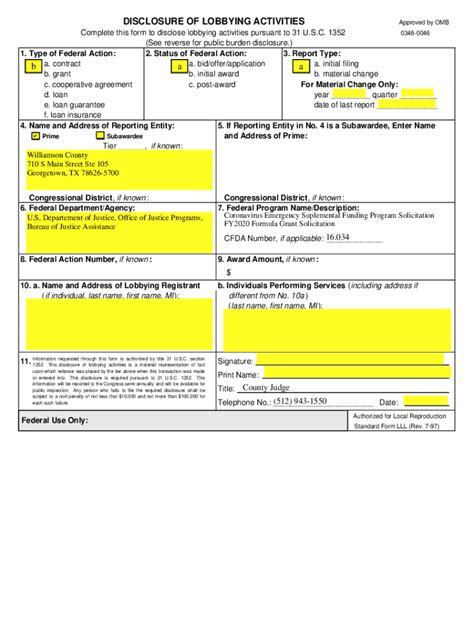 Fillable Online DISCLOSURE OF LOBBYING ACTIVITIES Sample Clauses Fax