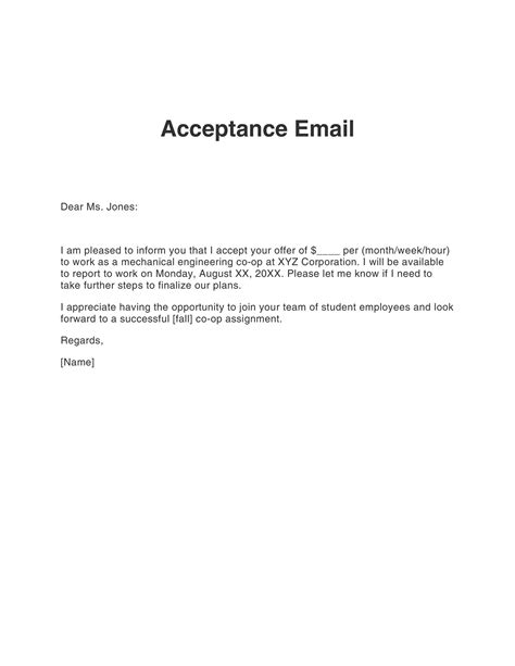 Professional Job Offer Acceptance Letter Email Templates Templatelab