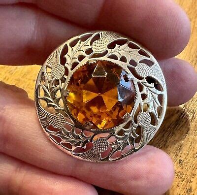 Thistle Amber Glass Sterling Silver Scottish Brooch Pin Ward Bros