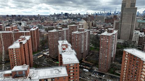 Harlem housing projects Manhattan skyline New York City NYC Stock Photo ...