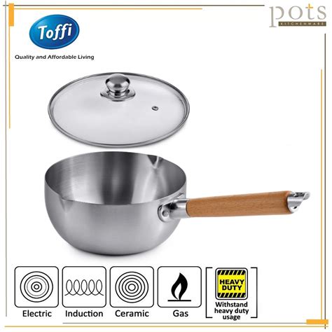 Toffi High Quality Stainless Steel Wooden Handle Deep Saucepan Milk Pot