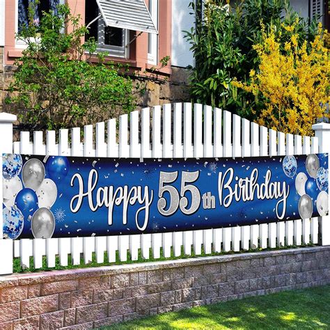 Nelbiirth Happy 55th Birthday Decorations 55th Blue And Silver Balloon Large Birthday