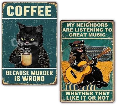 Amazon Retro Cat Coffee Metal Sign Vintage Kitchen Signs Wall