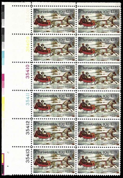 PCBstamps US 1551 PB 1 20 10x10c Christmas Currier Ives MNH PB