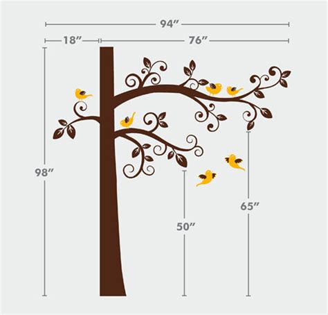 Swirly Tree Wall Decal Huge Swirly Tree With Birds Wall Decal Etsy