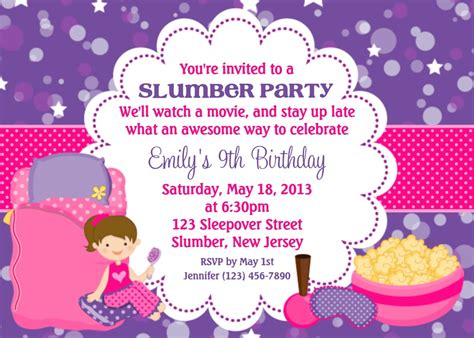 Slumber Party Invitation Personalized Custom Sleepover