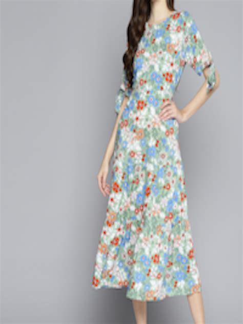 Buy Mast And Harbour Green And Blue Floral Print A Line Midi Dress