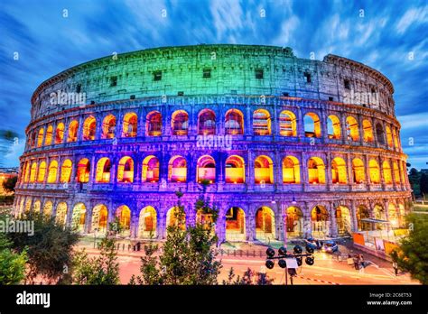 Illuminated Colosseum At Dusk Rome Italy Keywords Rome Colosseum