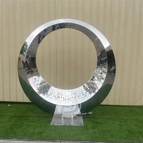 Outdoor Landescape Circle Sculpture With Light Stainless Steel Moon