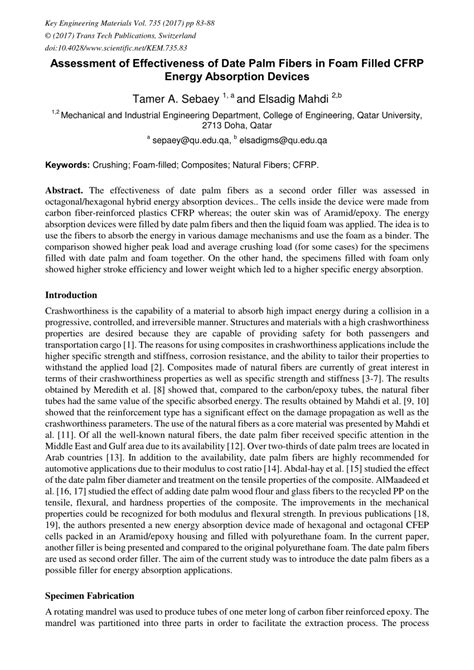 (PDF) Assessment of Effectiveness of Date Palm Fibers in Foam Filled CFRP Energy Absorption Devices