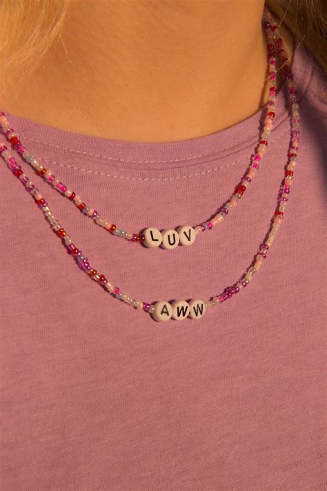 Cute Pink Beaded Choker Necklace Y2k Aesthetic Jewelry Etsy