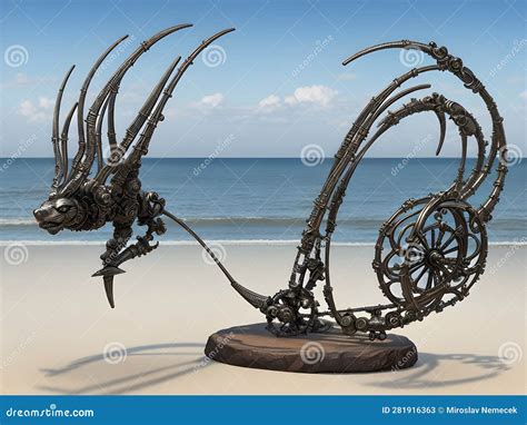 Kinetic Sculpture Propelled by Wind on Beach, Generative AI Illustration Stock Illustration ...