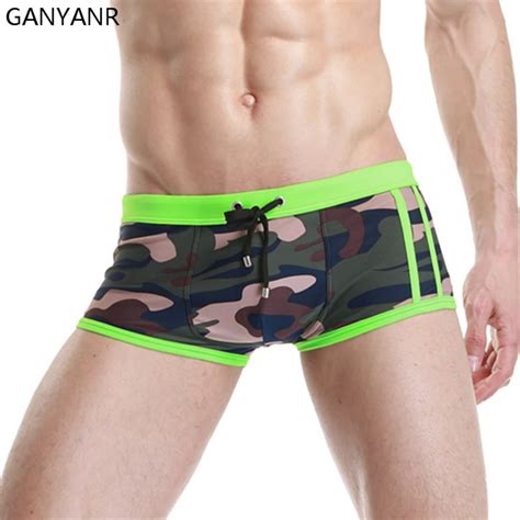 GANYANR Brand Men Swimwear Shorts Boxer Sexy Mens Swimsuits Designed Beachwear Sea Surf Gay
