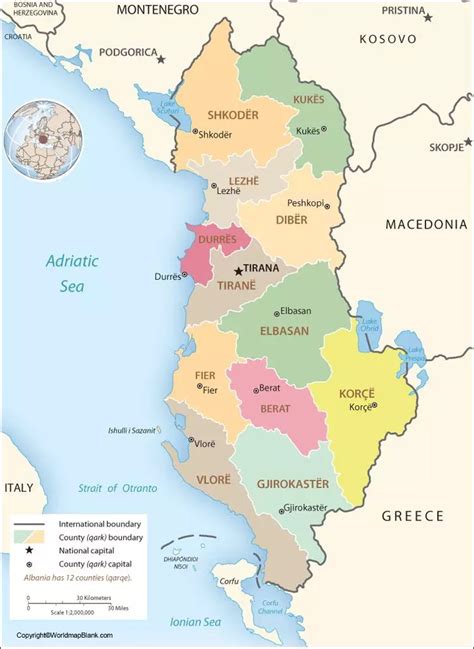 Labeled Map of Albania with States, Capital & Cities - Printable World Maps