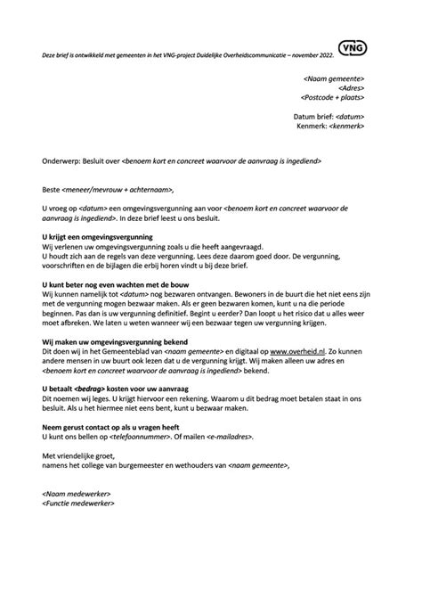 Begeleidende Brief Bij Verlening Omgevingsvergunning Toolkit Taal