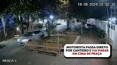 V Deo Motorista Passa Direto Por Canteiro E Carro Vai Parar Em Cima De