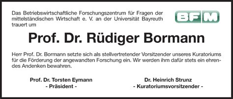 Traueranzeigen von Rüdiger Bormann Nordbayerischer Kurier