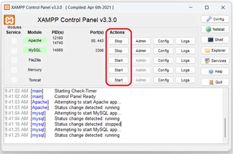 XAMPP Control Panel PHPGurukul