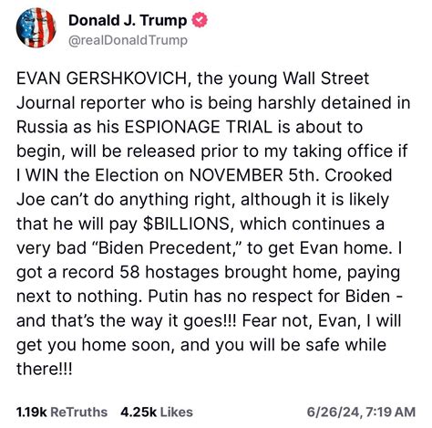 Trump Vows To Get Wsj Journalist Evan Gershkovich Released From Russian