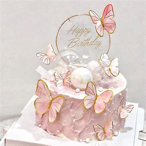 60pcs Gold Pink Purple Lively 3d Butterfly Cupcake Topper Birthday