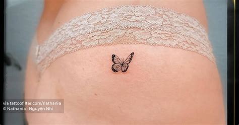 Fine Line Butterfly Tattoo Located On The Hip