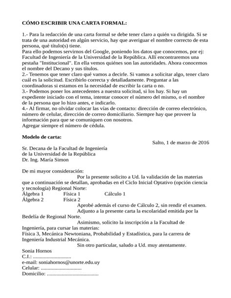 CÓmo Escribir Una Carta Formal 1